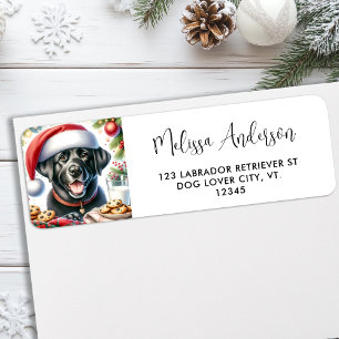 Black Labrador Santa Dog Kerstkaart Retouradres Etiket
