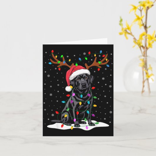 Black Labrador Santa Hat Reindeer Tree Lights Chri Kaart (Gele Bloem)