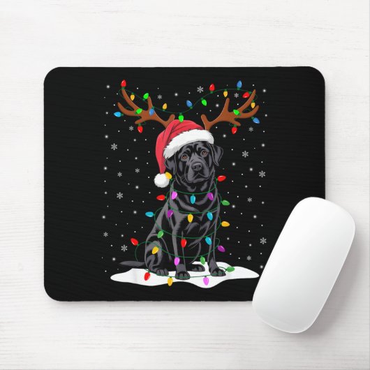 Black Labrador Santa Hat Reindeer Tree Lights Chri Muismat (Met muis)