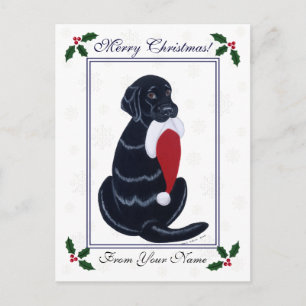Black Labrador & Santa Hat Sneeuwvlok Kerstmis Feestdagenkaart