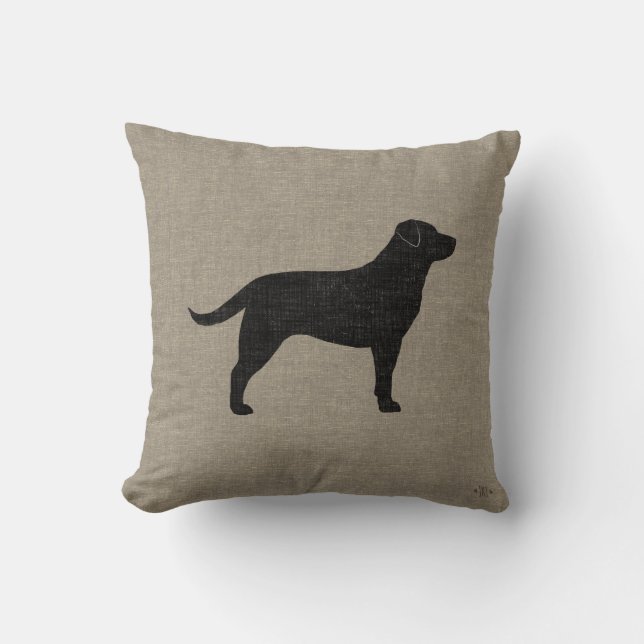 Black Labrador Silhouette Faux Linen Style Kussen (Voorkant)