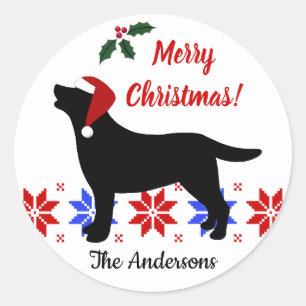 Black Labrador Silhouette Kerstkerstkerstman Ronde Sticker