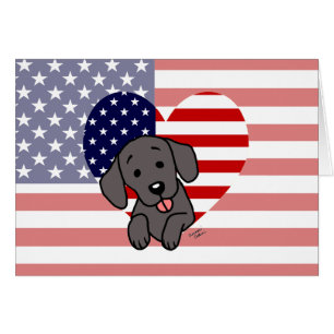 Black Labrador & US Flag Heart 1 Cartoon