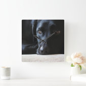 Black Labrador Vierkante Klok (Huis)