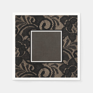 Black lace burlap en linnapkins servet