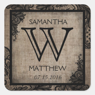 Black Lace Burlap Modern Gothic Wedding Gift Label