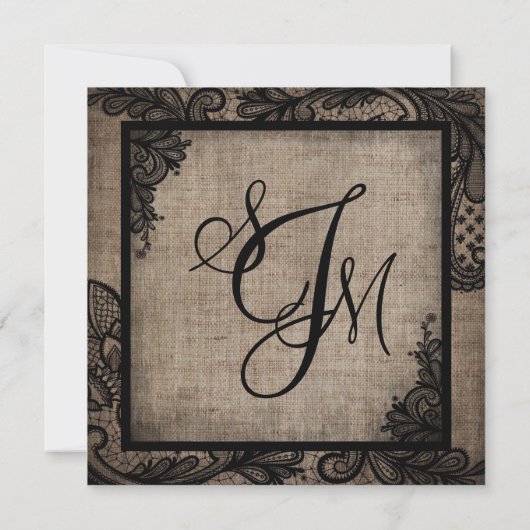 Black Lace Burlap Moderne Goth Faire-part de maria (Dos)