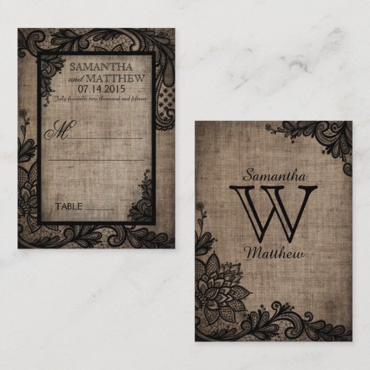Black Lace Burlap Moderne Goth Mariage Cartes de P (Devant / Derrière)