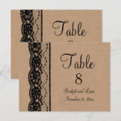 Black Lace & Burlap Tafelnummer (Voorkant / Achterkant)