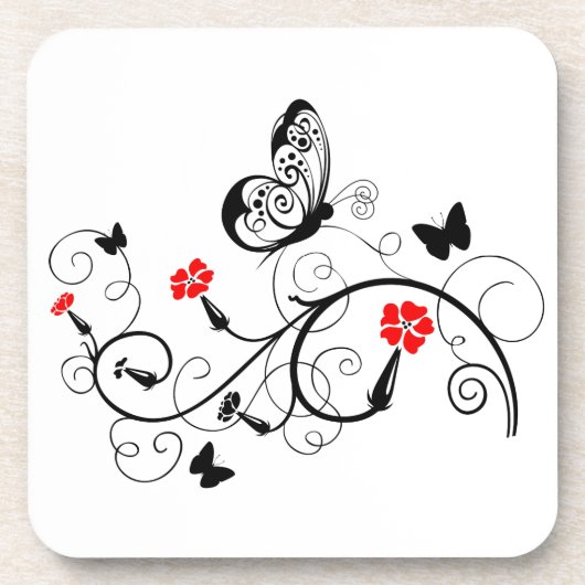Black Lace Butterflies 4 Drankjes Onderzetter (Voorkant)