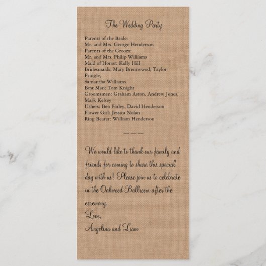 Black Lace en Burlap Wedding Programme Programma (Achterkant)