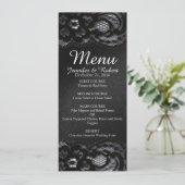 Black Lace en Satin Wedding Menu Card (Staand voorkant)