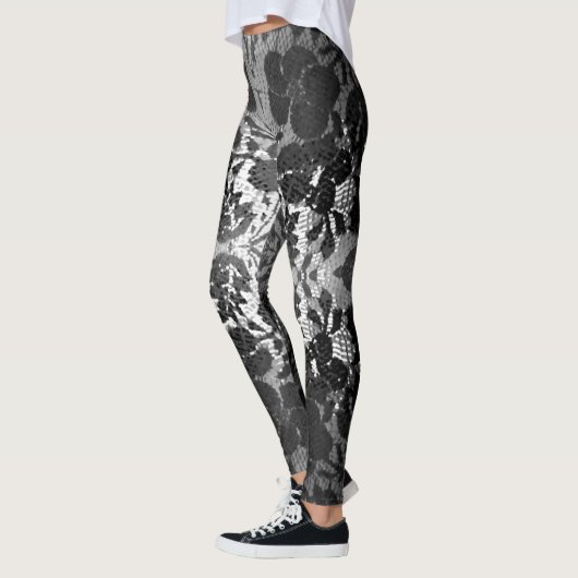 Black Lace-look Over White Feminine Alluring Leggi Leggings (Links)