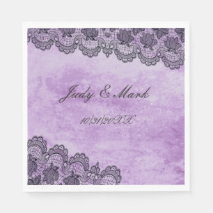 Black Lace Paars Gothic Wedding Paper Servet