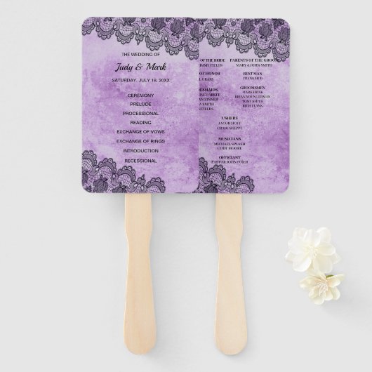 Black Lace Paars Gothic Wedding Programme Handwaaier (Voorkant en achterkant)