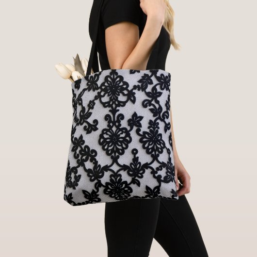 Black Lace Pattern Tote Bag -Not Real Lace (De près)