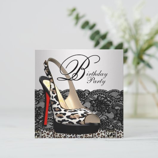 Black Lace Red Leopard Invitations de fête d'anniv (Debout devant)