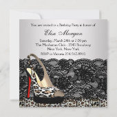 Black Lace Red Leopard Invitations de fête d'anniv (Dos)