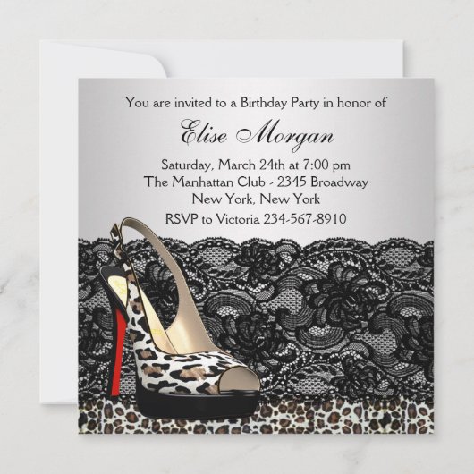 Black Lace Red Leopard Invitations de fête d'anniv (Dos)