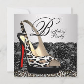 Black Lace Red Leopard Invitations de fête d'anniv (Devant)