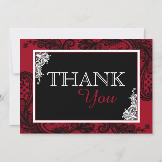 Black Lace Red Modern Gothic Hartelijk dank Bedankkaart (Voorkant)