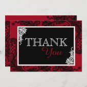 Black Lace Red Modern Gothic Hartelijk dank Bedankkaart (Voorkant / Achterkant)