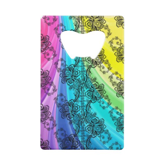 Black Lace Swirling Pastel Rainbow Kredietkaart Flessenopener (Achterkant)