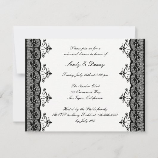 Black Lace Wedding Rehearsal Dinner Invitation Kaart (Voorkant)