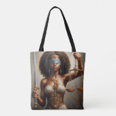 Black Lady Justice Holding Scales and Sword Art Draagtas (Achterkant)