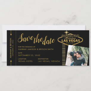 Black Las Vegas Boarding Pass Photo Save the Date Aankondiging