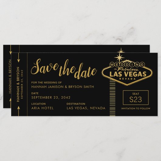 Black Las Vegas Boarding Pass Save the Date Kaart (Voorkant / Achterkant)