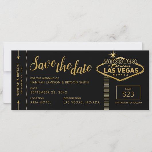 Black Las Vegas Boarding Pass Save the Date Kaart (Voorkant)