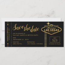 Black Las Vegas Boarding Pass Save the Date Kaart