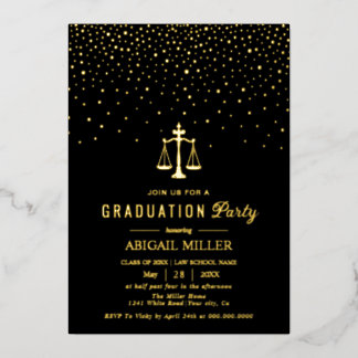 Black Law school Class Of 2026 graduation confetti Folie Uitnodiging