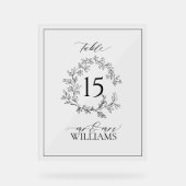 Black Leafy Crest Monogram Trouwtafel Nummer Acryl Bord (Voorkant)