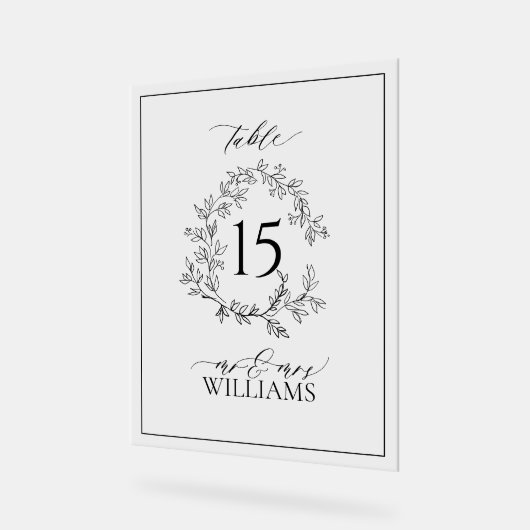 Black Leafy Crest Monogram Trouwtafel Nummer Acryl Bord (Hoek)