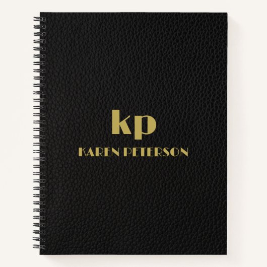 Black Leather Afbeelding Custom Gold Typografie Notitieboek (Voorkant)