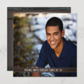 Black Leather Boys Photo Graduation Faire-part (Devant / Derrière)