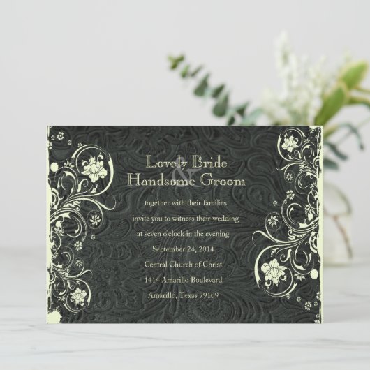 Black Leather Kijk Cream Lace Weddenschap Kaart (Staand voorkant)