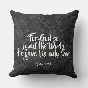 Black Leather Lace "For God Loved Pillow" Kussen