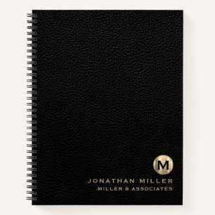 Black Leather Luxury Gold Initiaal Logo Notitieboek