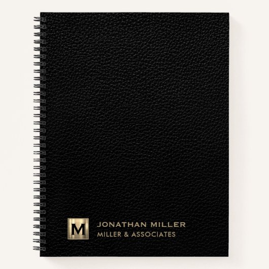 Black Leather Luxury Gold Initiaal Logo Notitieboek (Voorkant)