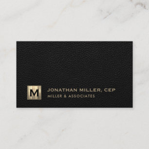 Black Leather Luxury Gold Initiaal Logo Visitekaartje