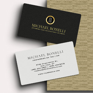 Black Leather Mannelijk Corporate Round Gold Logo Visitekaartje