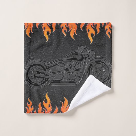Black Leather Orange Flames (Gant de toilette)