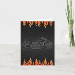 Black Leather Oranje Flames Motorcycle Dank u Bedankkaart