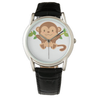 Black Leather Round Watch for Fan Monkey Horloge