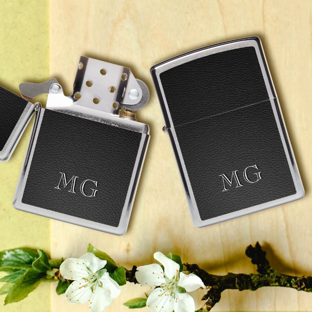 Black Leather with Stylish White Monogram Initial  (Creator heeft geüpload)