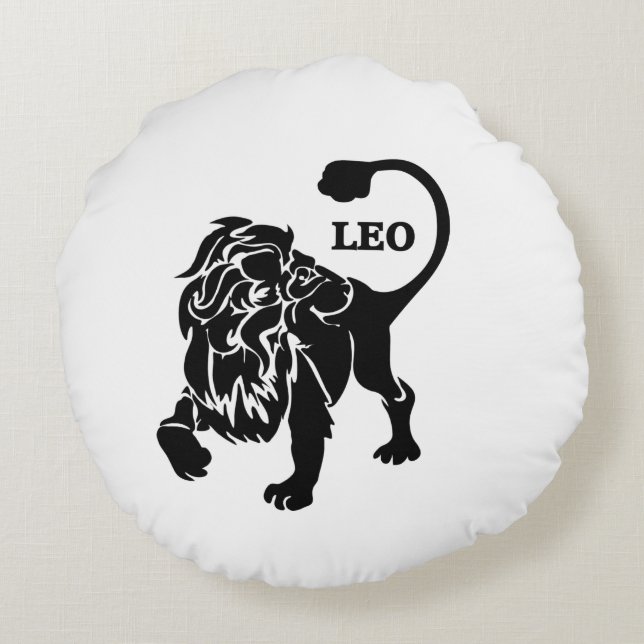 Black Leo Lion Zodiac Rond Kussen (Achterkant)