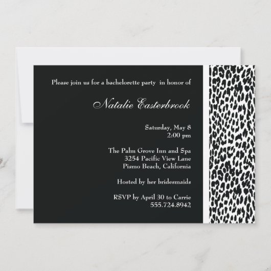 Black Leopard Bachelorette Party Invitation Kaart (Voorkant)